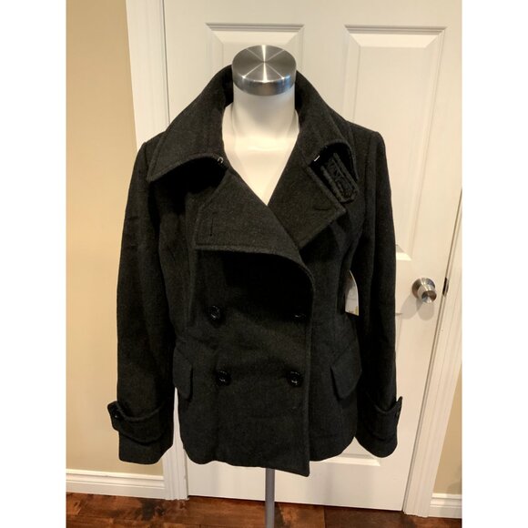 Michael Kors Black Wool Double Breasted Pea Coat, Size 12 - Picture 1 of 7
